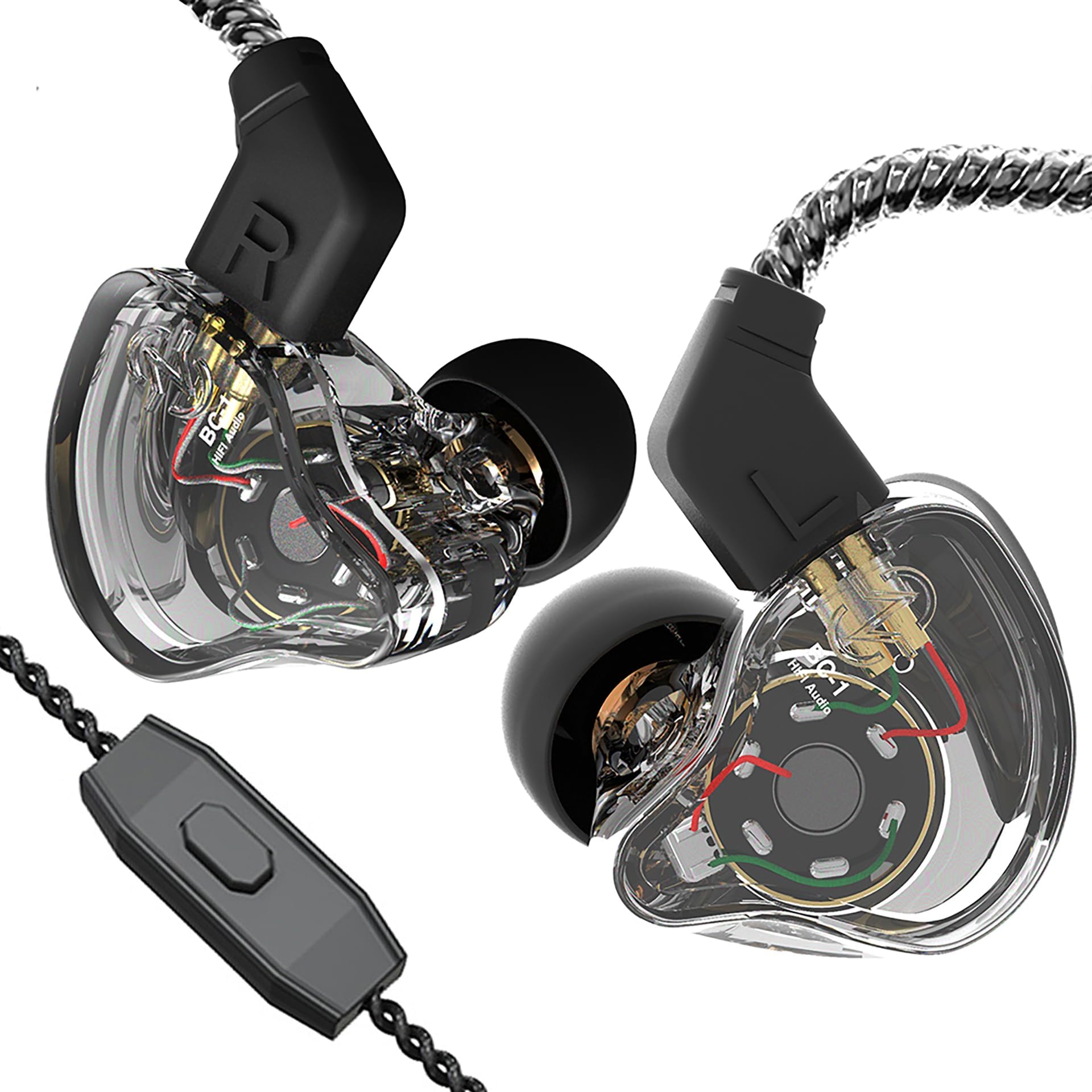 YINYOO CCZ Melody Gaming Earbuds Wired in Ear Hearphone with Microphone IEM HIFI Bass with 1DD 1BA Hybrid, Detachable Cable for Smartphones/PC/Tablet/Gaming/Video/Music/Calling (with mic, clear black)