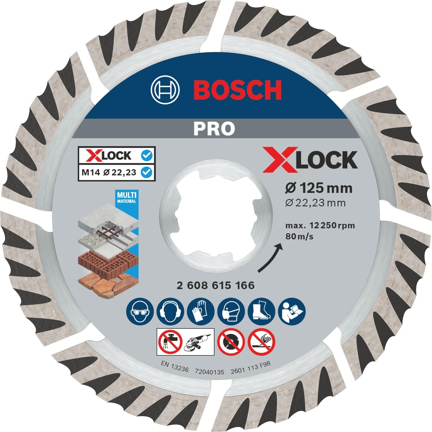 Bosch 1x PRO Multi Material Diamond Cutting Disc for X-Lock and for Small Angle Grinders (for Concrete, Reinforced concrete, Ø 125 mm, Professional Accessory Small Angle Grinder)