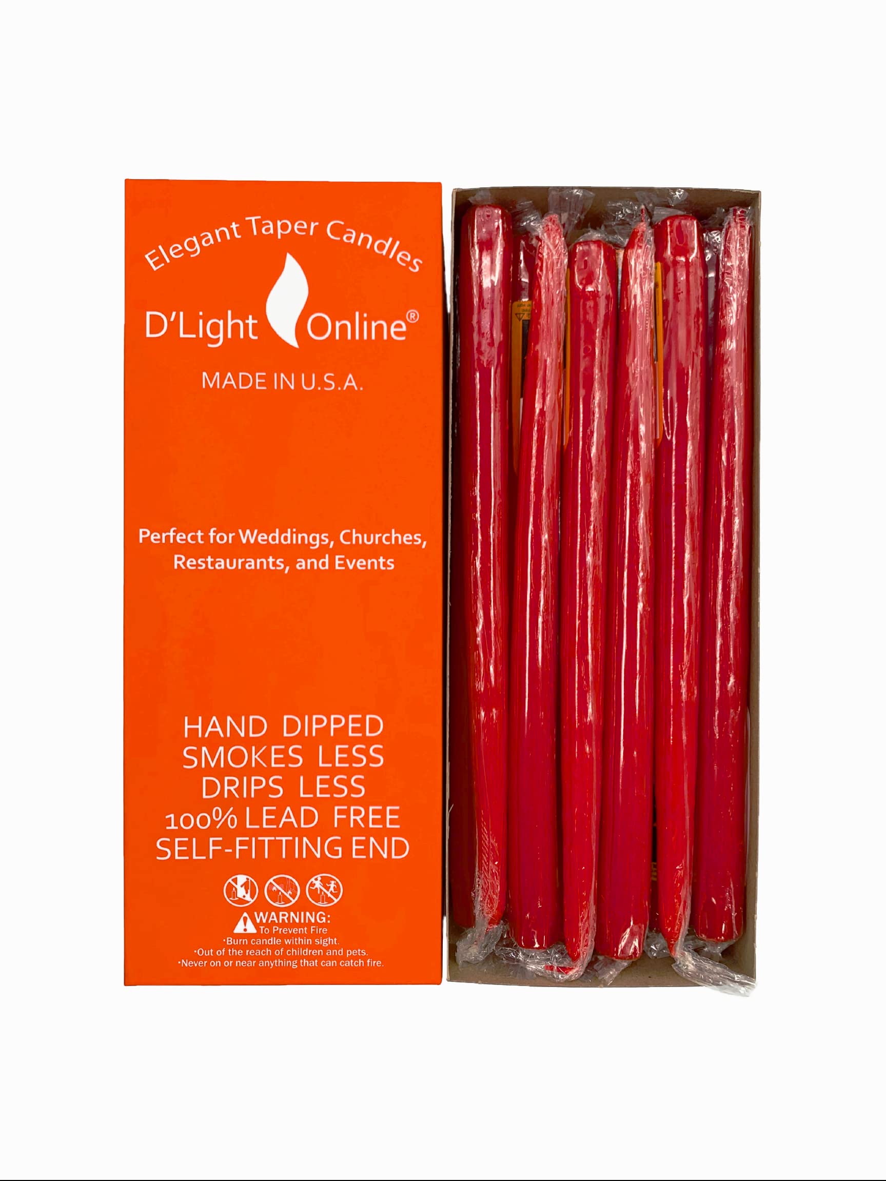 D'light Online Candele Coniche Rosso Metallizzato – Set 12 Pezzi, Immerse A Mano, Senza Goccia - 2