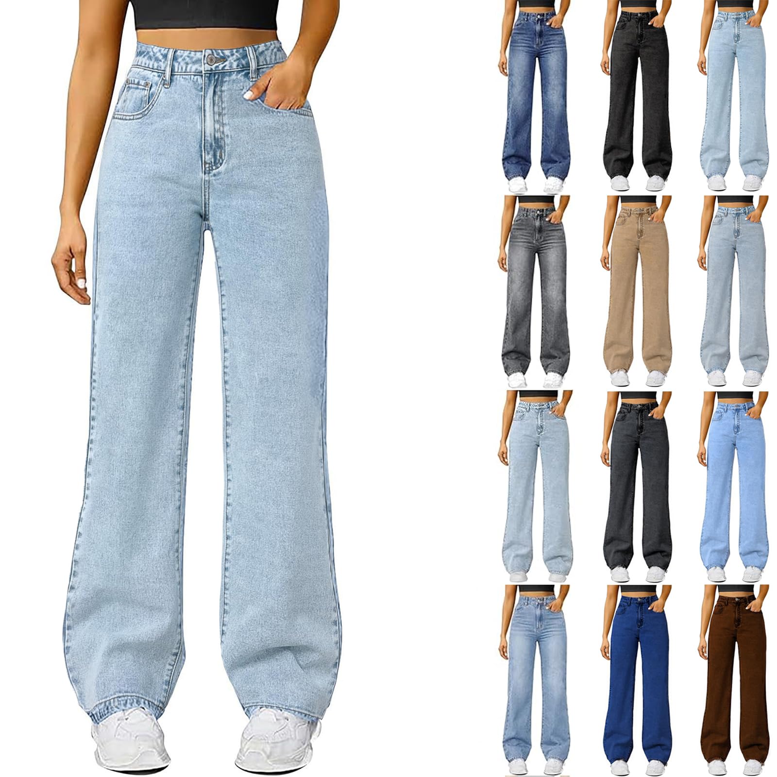 Slakkenreis Woman Wide Leg Jeans High Waisted Baggy Jeans Boyfriend Jean Elastic Waist Stretchy Jean Straight Leg Denim Pants