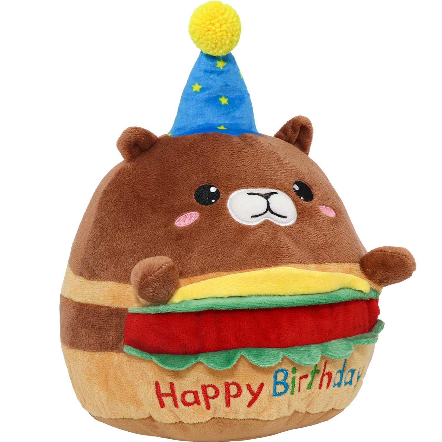 Hamburger Capybara Plush Stuffed Animal Capybara Plush Wear Birthday Hat Kawaii Stuffed Toys Soft Home Plushie Decoration Gifts
