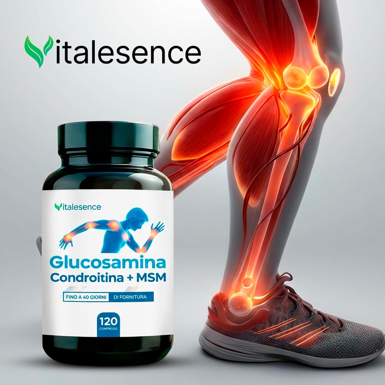 Integratore Glucosamina,Condroitina e MSM |Con Vitamina C,Collagene,Acido Ialuronico |Supporto Articolazioni,Cartilagini e Ossa|120 Compresse |+1 Mese Fornitura|Made in Italy-Senza Glutine e Lattosio