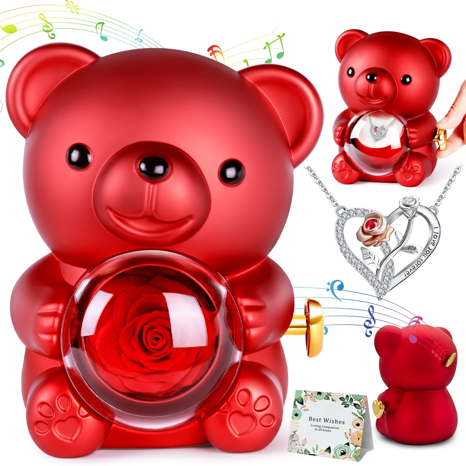 Ours Rose Eternelle Boîte à Bijoux Cachée - Ourson Rose Eternelle de Noël, Boite a Musique Cadeau pour Femme, Cadeau Noel Femme Original Utile, Saint-Valentin, Anniversaire