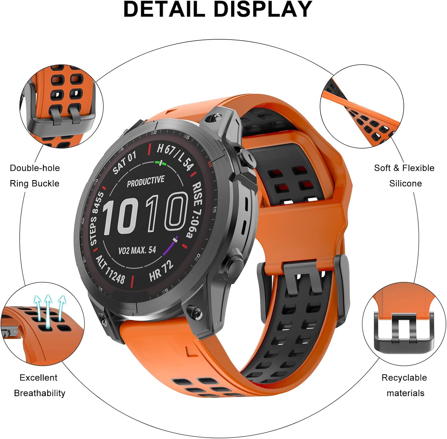 ISABAKE Watch Strap for Fenix 7/Fenix 5/5 Plus/Fenix 6/6 Pro, 22mm QuickFit Silicone Replacement Band for Approach S60 - Image 3
