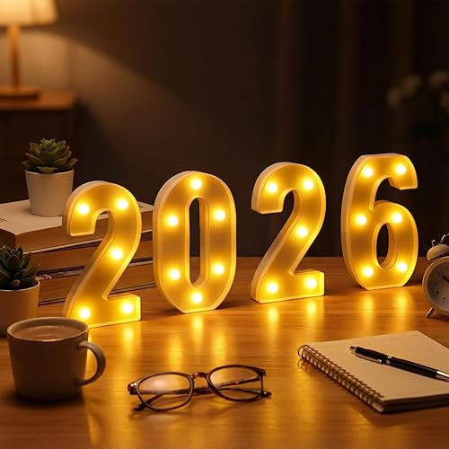 Coume LED Light up Number 2026, Giant Marquee Sign Numbers for Graduation Decorations, 2026 Graduation Decorations for High School Seniors College Class Classroom Party(White)