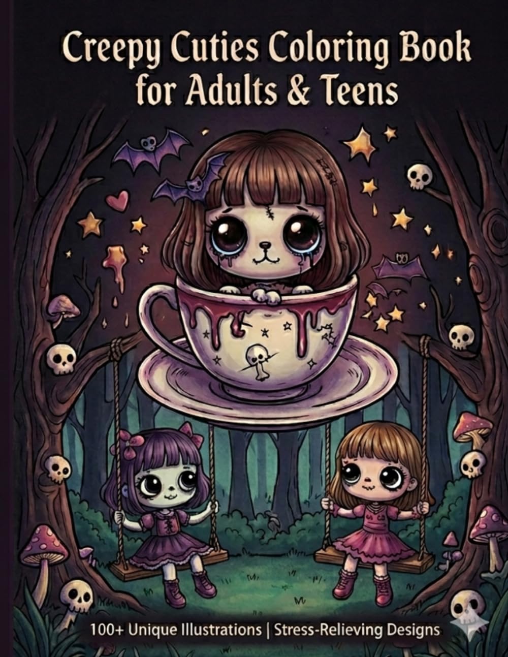 Creepy Cuties Coloring Book for Adults & Teens: 50 Adorably Spooky Designs - Cute Yet Dark Illustrations for Stress Relief and Creative Fun