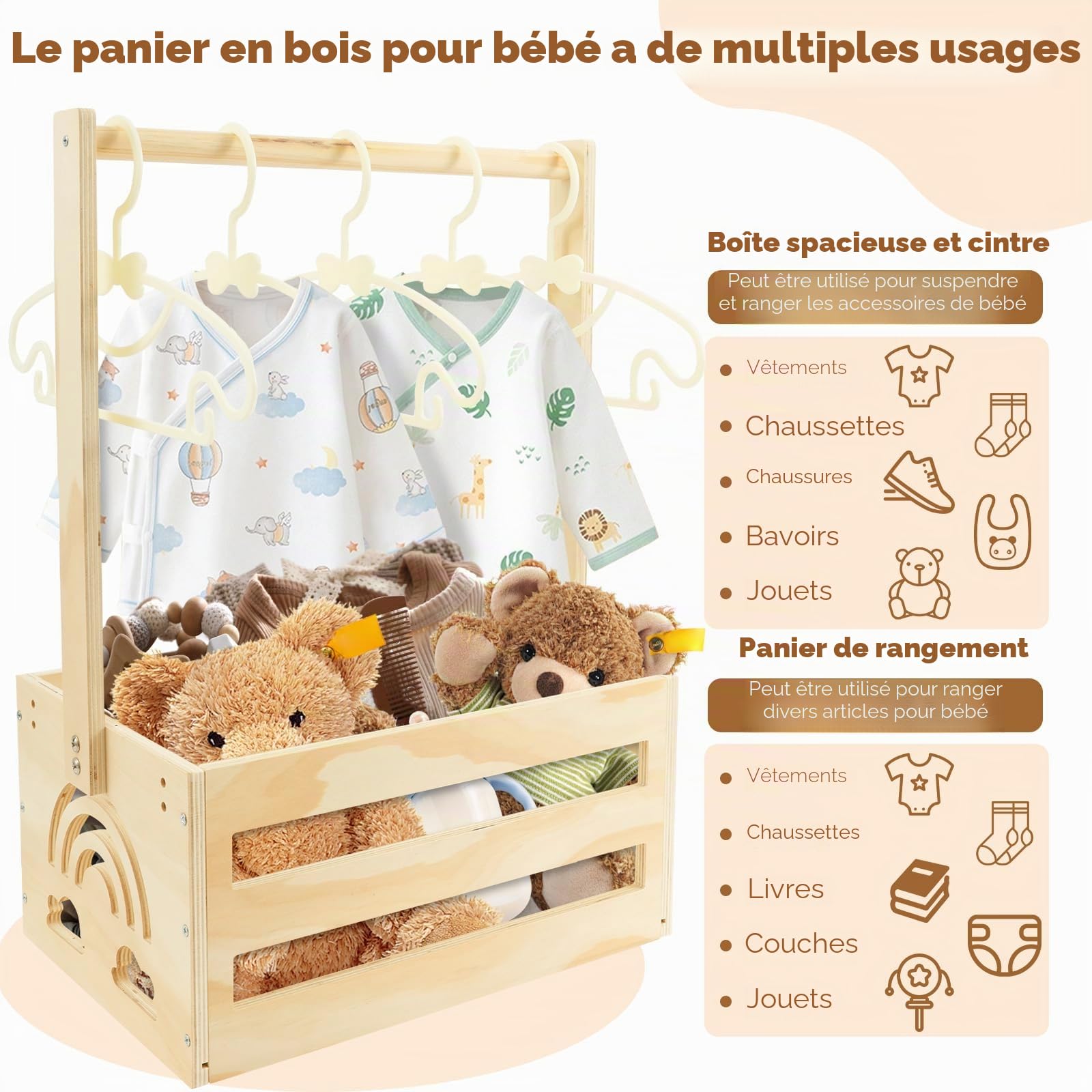 Panier pour bébé fête prénatal avec poignée, armoire en bois, barre, cadeau