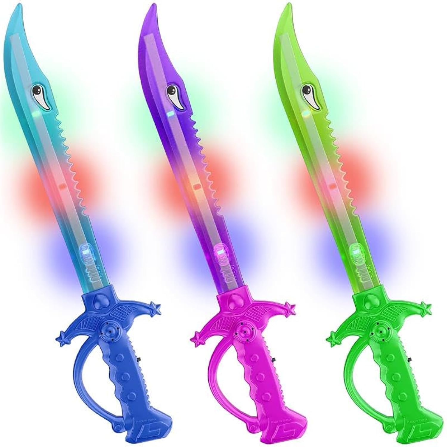 ArtCreativity Light Up Shark Swords for Kids, Halloween Costume Accessories, Halloween Light Up Toys, Set of 3, 15 Inch Toy Sword with Flashing LED
