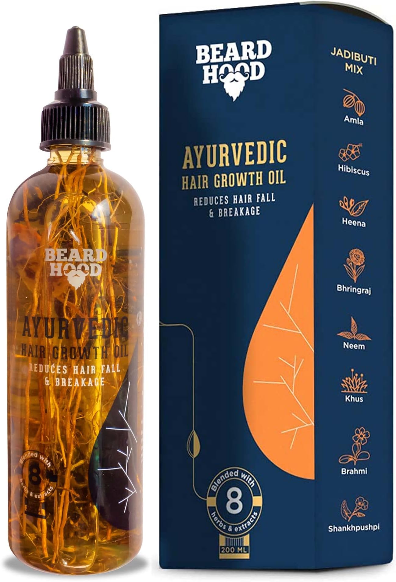 Beardhood Ayurvedic Hair Growth Oil For Hair Fall & Growth | 8 Real Jadibutis & Extracts Mix | Reduces Breakage & Dandruff 200ml