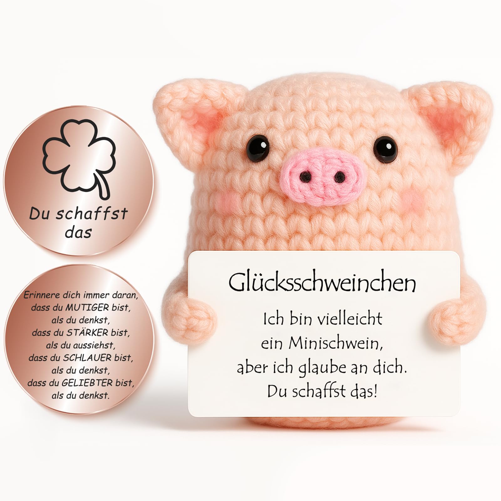 Tixlux Pocket Hug Glücksschweinchen Figurine, Kreative Strickwolle Figur mit Kleine Umarmung Glücksbringer (Roségold Ⅰ), Mutmacher Geschenk, Gute Besserung, Einschulung Geschenk
