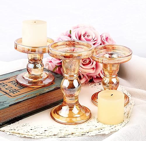 Miniatura 7 de Juego de 3 candelabros de cristal, portavelas de cristal y vela cónica, decoración de candelabros de Navidad, portavelas de boda para sala de estar