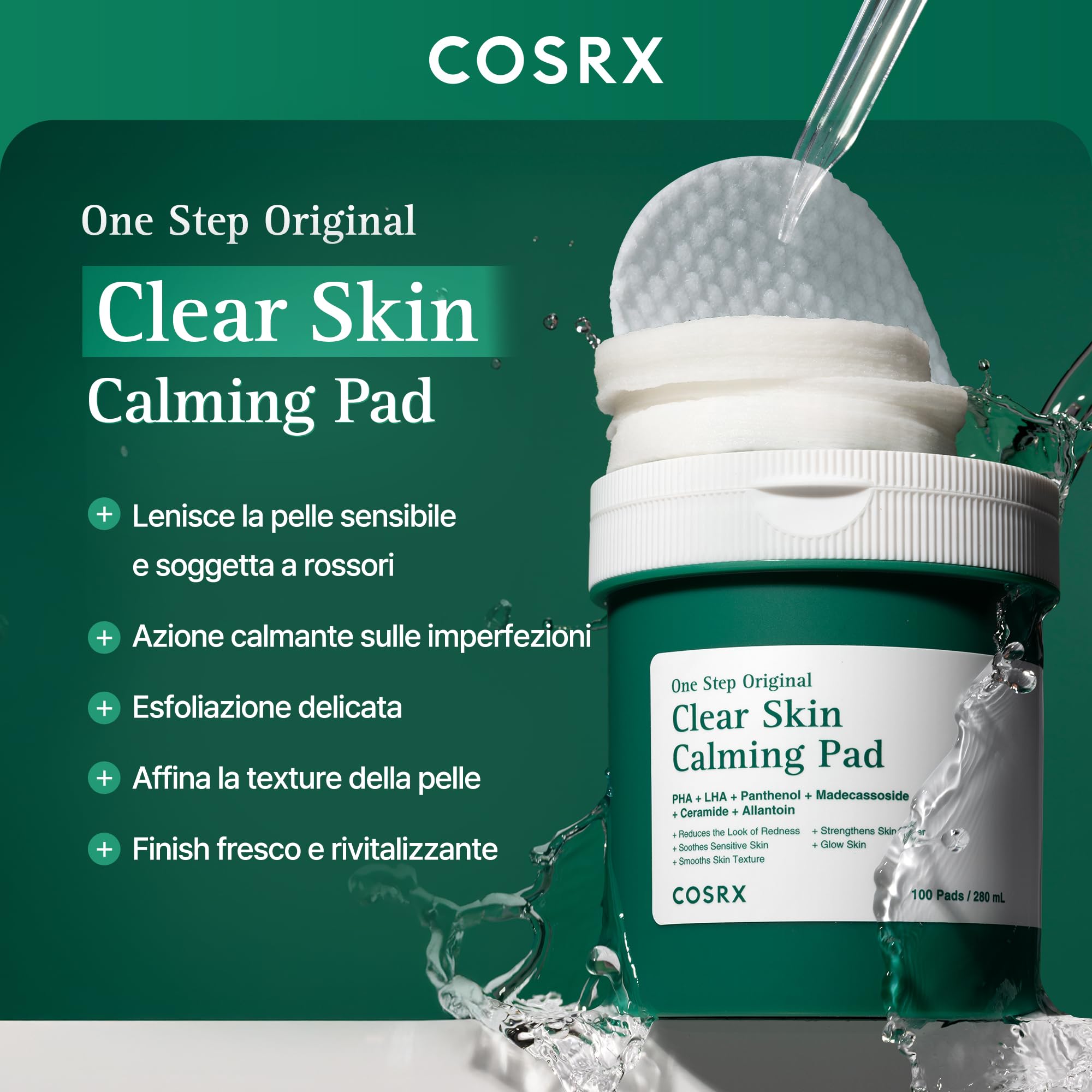 COSRX OneStep Original Clear Skin Calming Pad, 100 Pads, Dual Side Face Pad for Soothing, Barrier Strengthening & Gentle Exfoliation with 82% Green Tea Water, Cica, PHA, LHA, Korean Skin Care