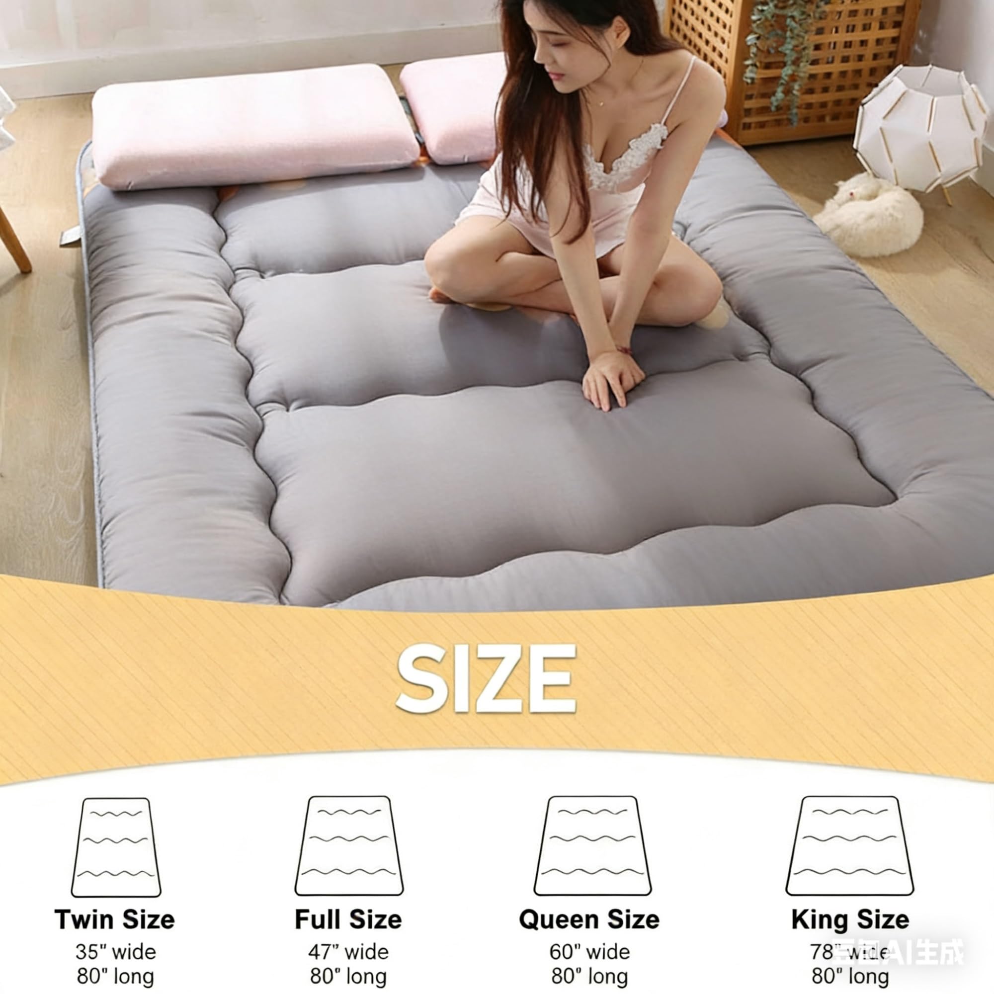 Matelas De Sol Pliable Et Enroulable, Tatami Japonais Épais, Antidérapant Et Respirant, pour Dortoir(90 x 190 cm)