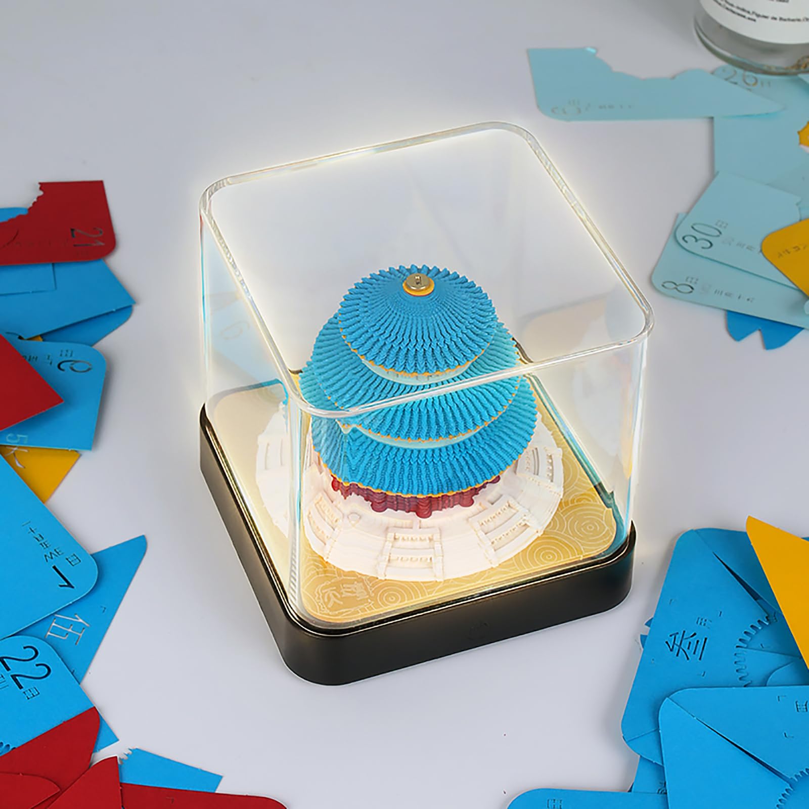 2024 Time Piece Kalender 3D Notizblöcke, Papier Schreibtischkalender Mit Lichtern Kreative DIY Notizen Künstler Schreibtischunterlagen Desktop Dekoration Hausskulptur Geschenk , Temple of Heaven