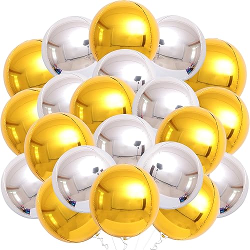 KatchOn, Globo metálico plateado y dorado de aluminio de 22 pulgadas, paquete de 24 unidades, globos de espejo plateados para decoraciones de