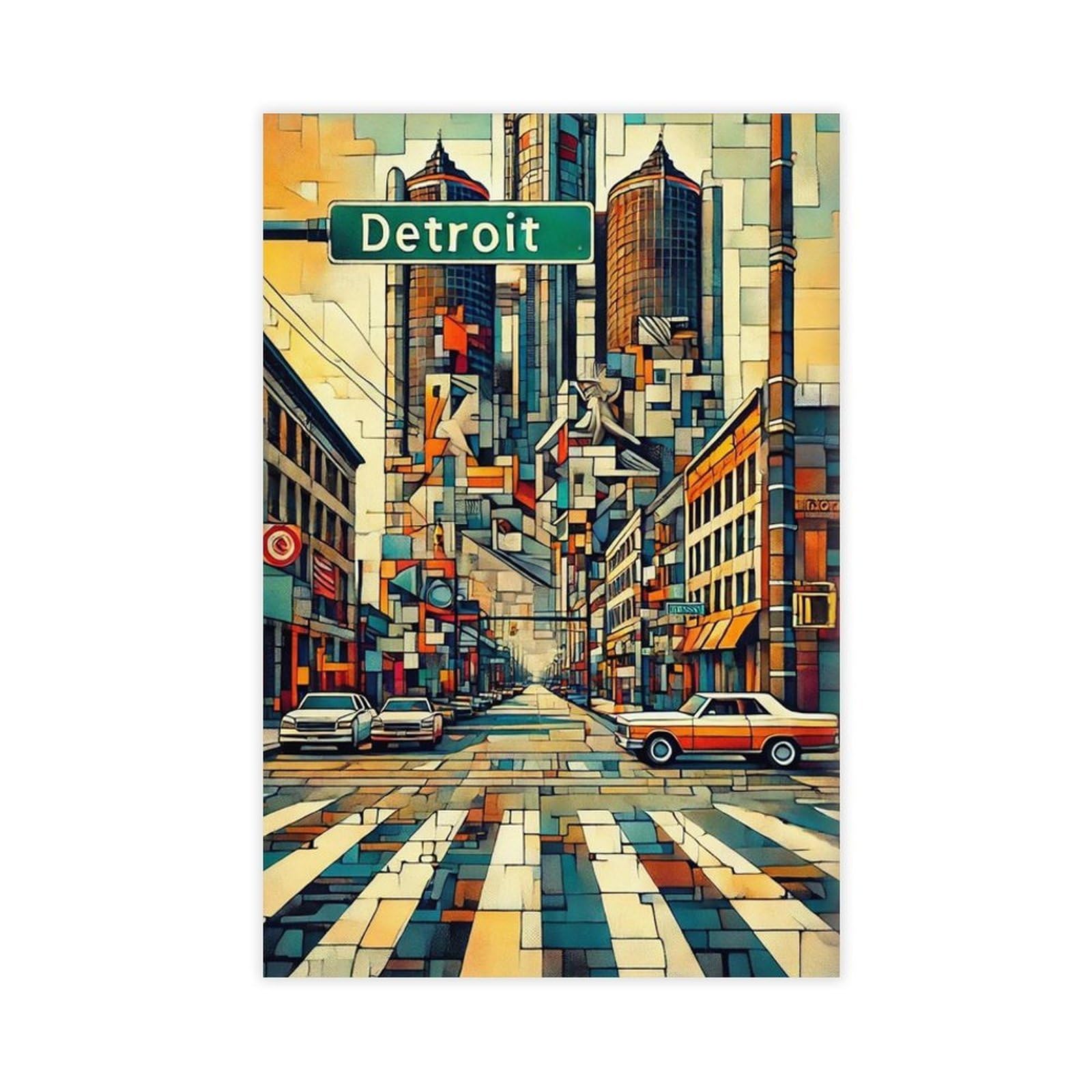 Bareronor Detroit Street Canvas Poster Bedroom Decor Landscape Office Room Decor Gift 24" L X 36" W