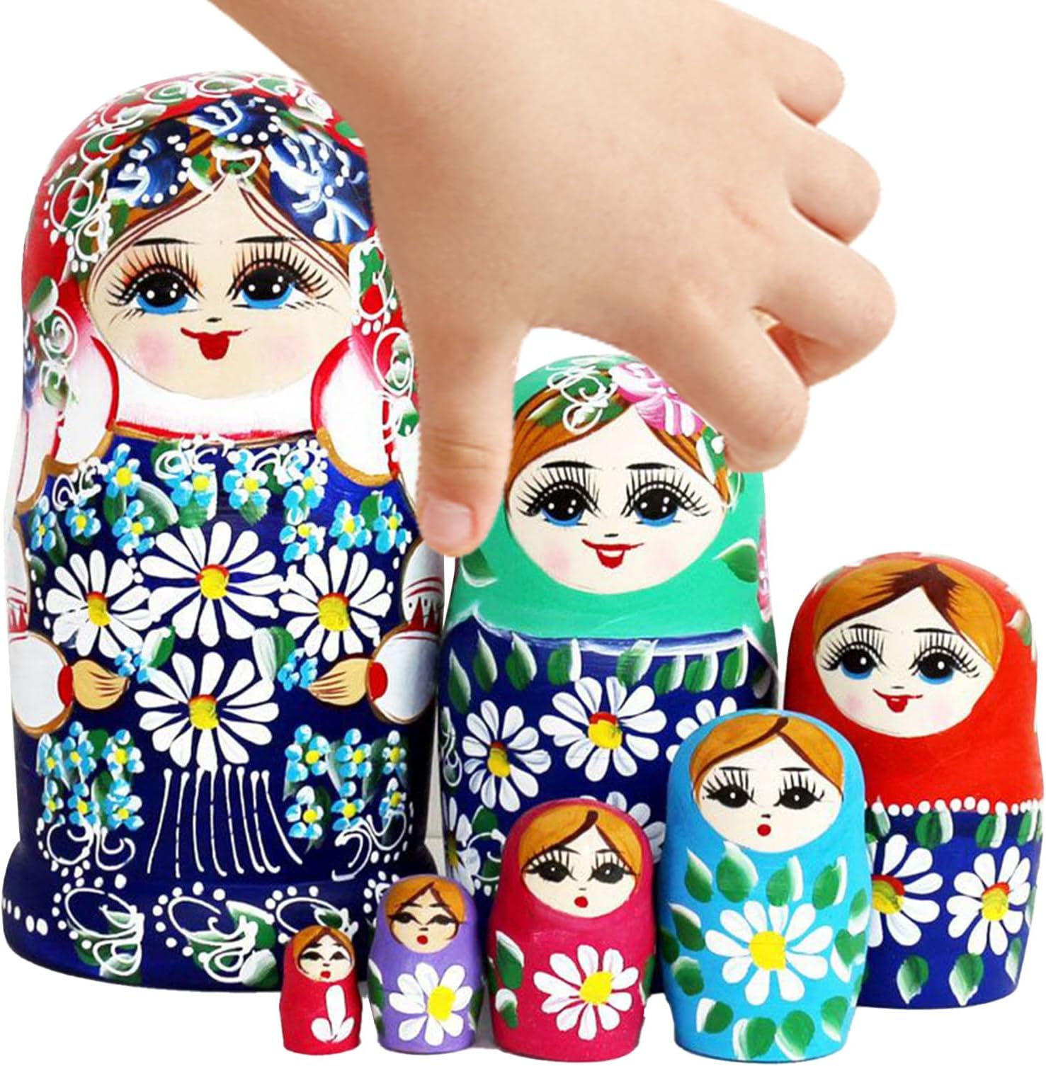 Nesting Dolls for Adults - Wood Daisy Pattern Table Decor - Home Decor Nesting Doll,for Kids Teens Adults Collectors Students Art Lovers Birthday Holiday Office Playroom
