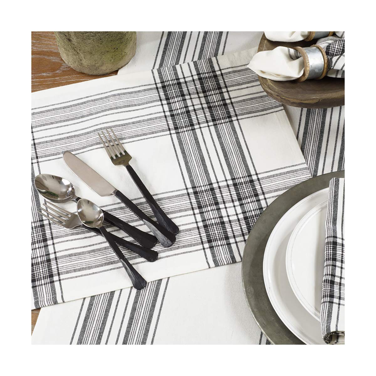 Occasion Gallery Black & White 100% Cotton Any Occasion Plaid Table Placemat, 14