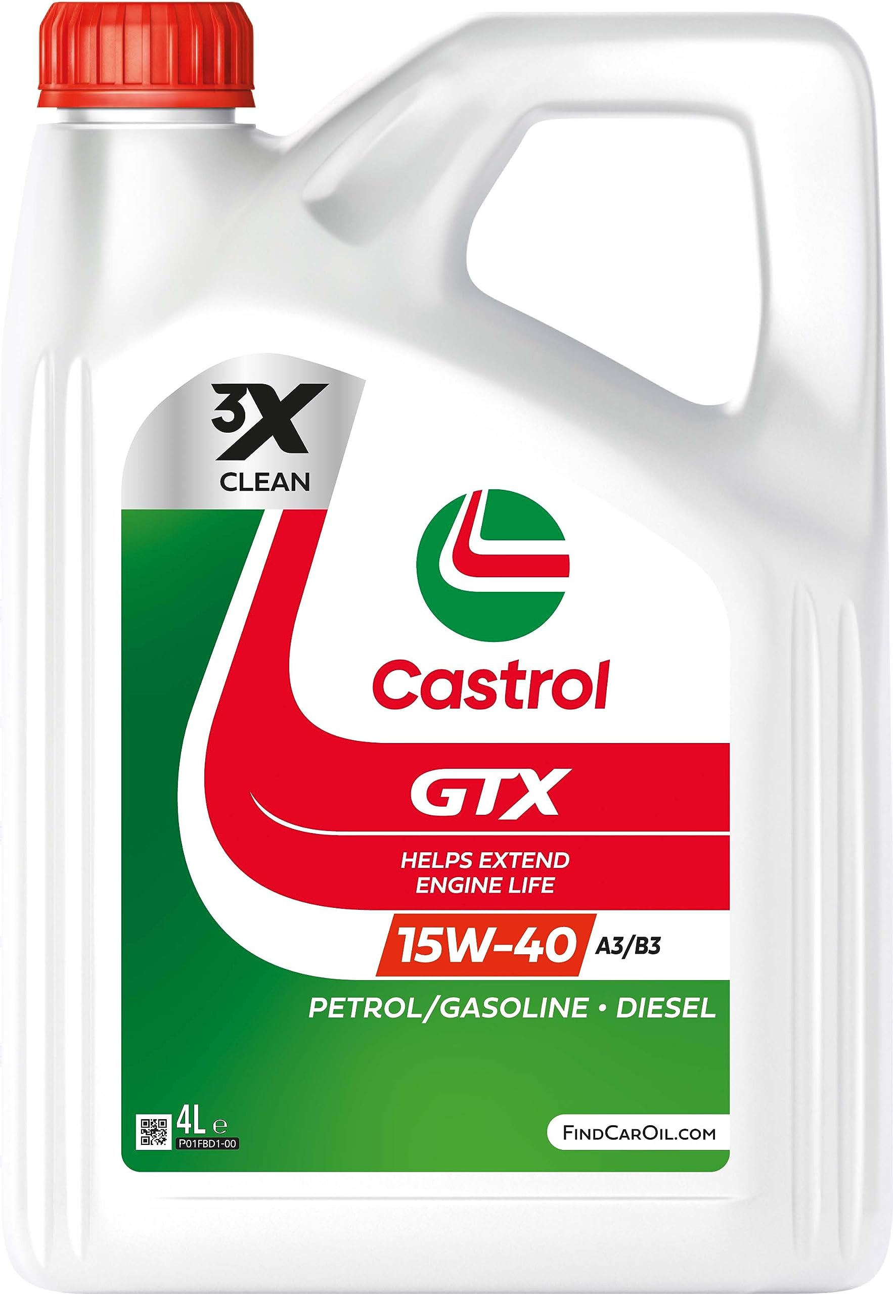 CASTROL Huile moteur GTX 15W-40 Huile minérale ACEA A3/B4 API SP A3/B3 4 L Compatible avec VW Golf IV 3/5 portes 1J1 Golf V 3/5 portes 1K1 Polo IV 3/5 portes 9N, 9A Touran I 1T1, 1T2