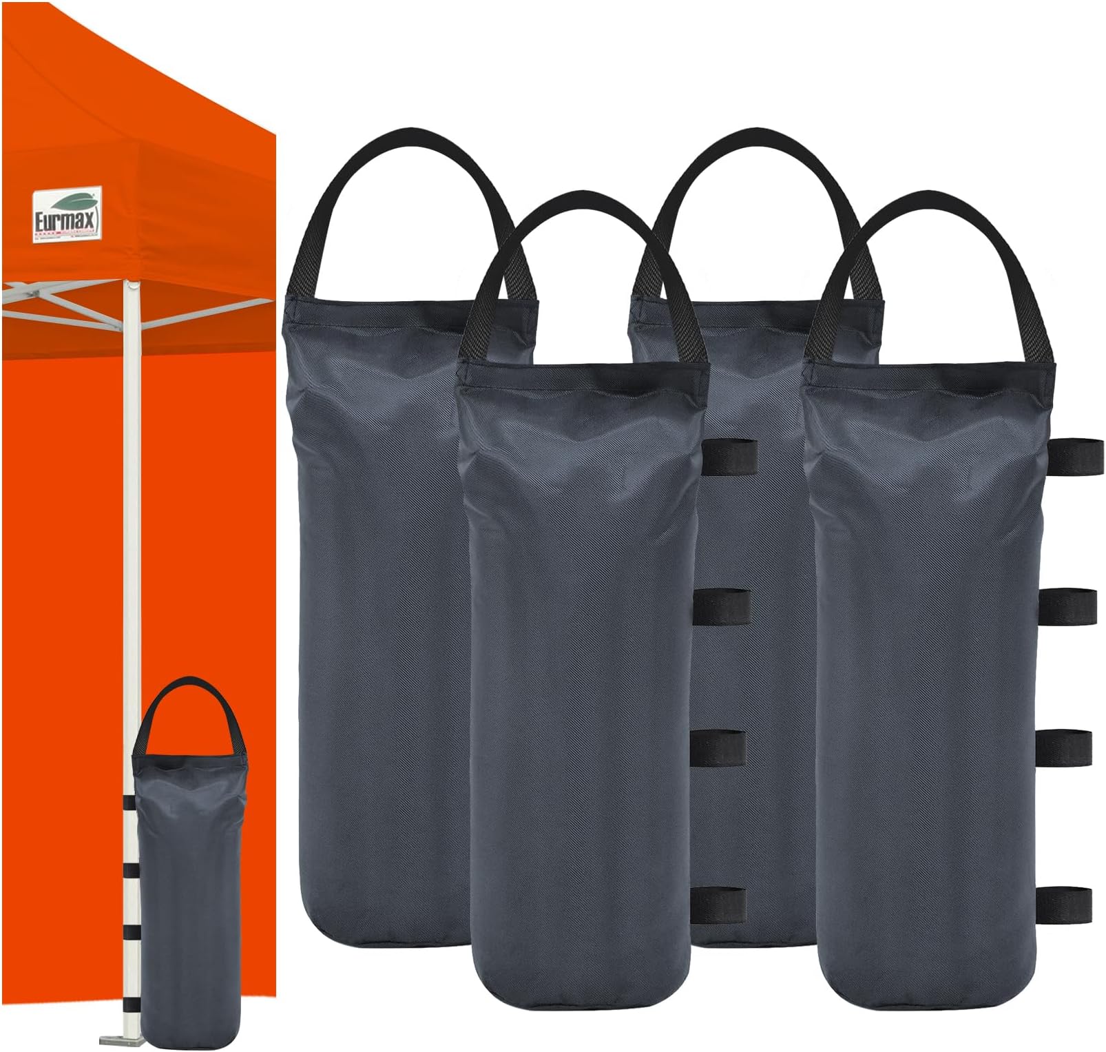 Eurmax USA 125LBS 4-Pack Universal Canopy Weights, Secure Wind Protection to Prevent Tipping, Easy Wrap-Around Installation Heavy Duty Sandbags (Without Sand), Fits All Instant Shelter Legs,Gray