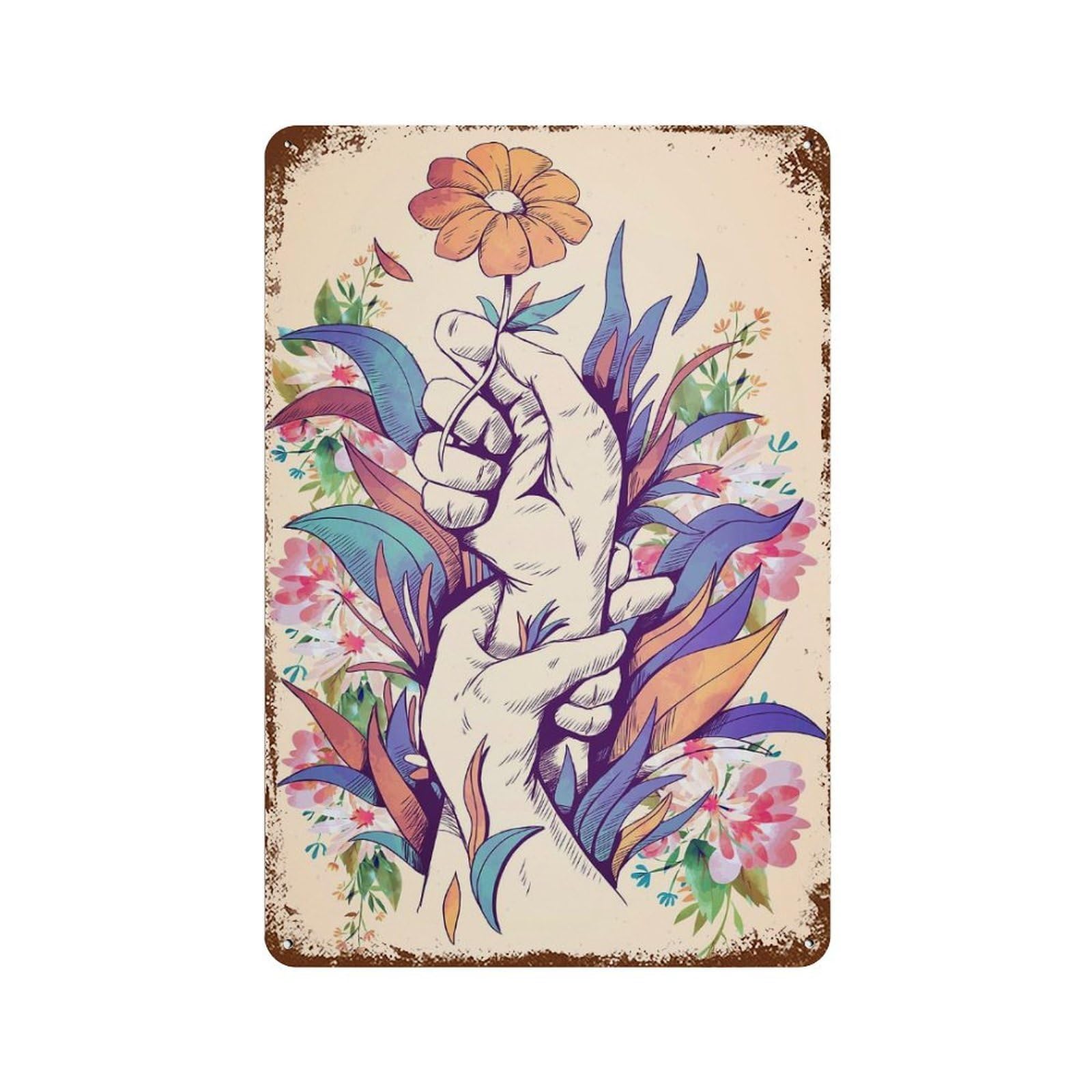Garage Style Bloom Aged Metal Wall Plaque 11.8"x7.9", Industrial Home Decor for Bar And Workshop