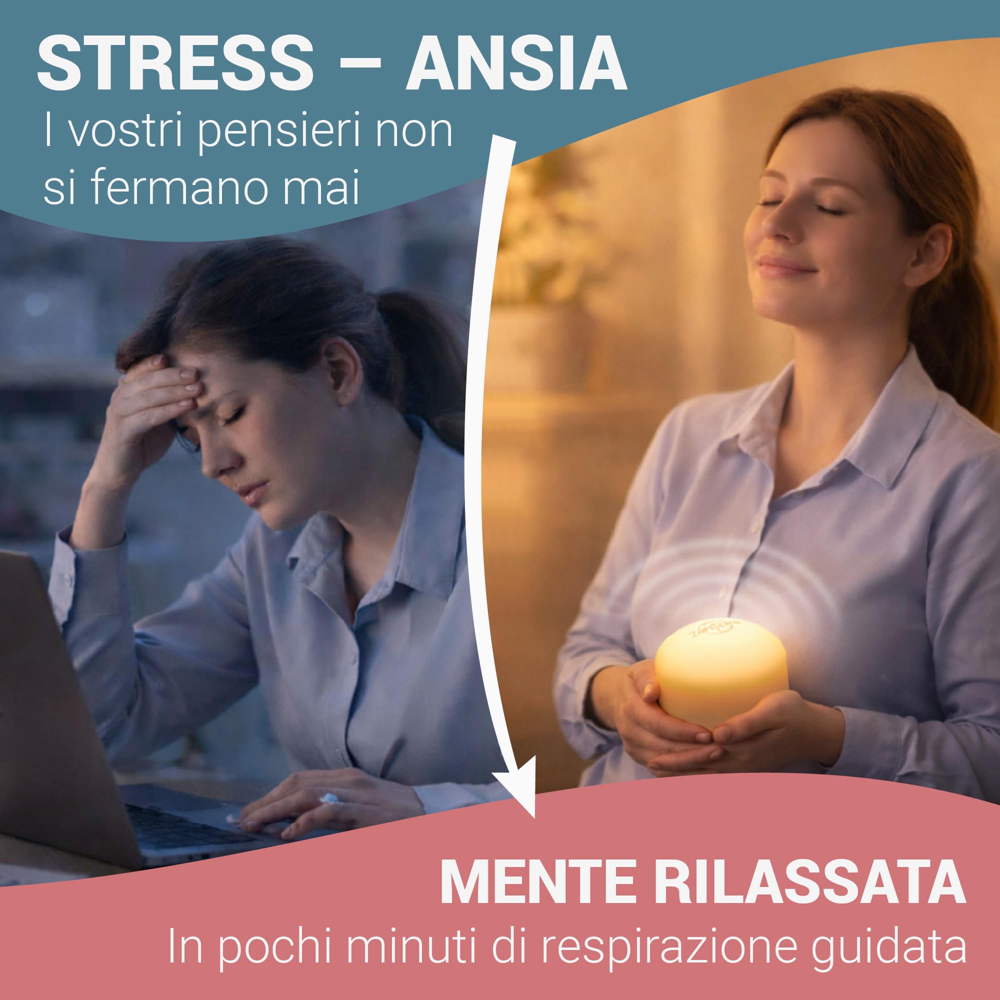 Zenspire+ Dispositivo Anti-Stress per Sonno e Relax | Coerenza Cardiaca e Meditazione | Aiuto Naturale contro Ansia e Stress | Luce Zen, Suono Bianco e Vibrazione (Pack 2)