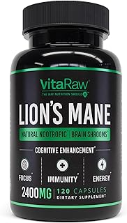 Organic Lions Mane Supplement Capsules 2400 mg - Powerful Nootropic - Helps Maintain Memory, Energy, and Mental Clarity - Vegan Brain Booster Focus Pills - Real Lion's Mane Supplement