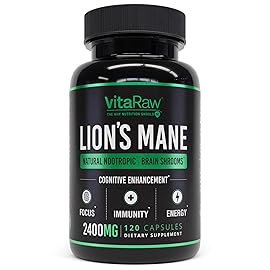 VitaRaw Organic Lions Mane Supplement Capsules 2400 mg - Powerful Nootropic - Helps Maintain Memory, Energy, and Mental Clarity - Vegan Brain Booster Focus Pills - Real Lion\'s Mane Supplement