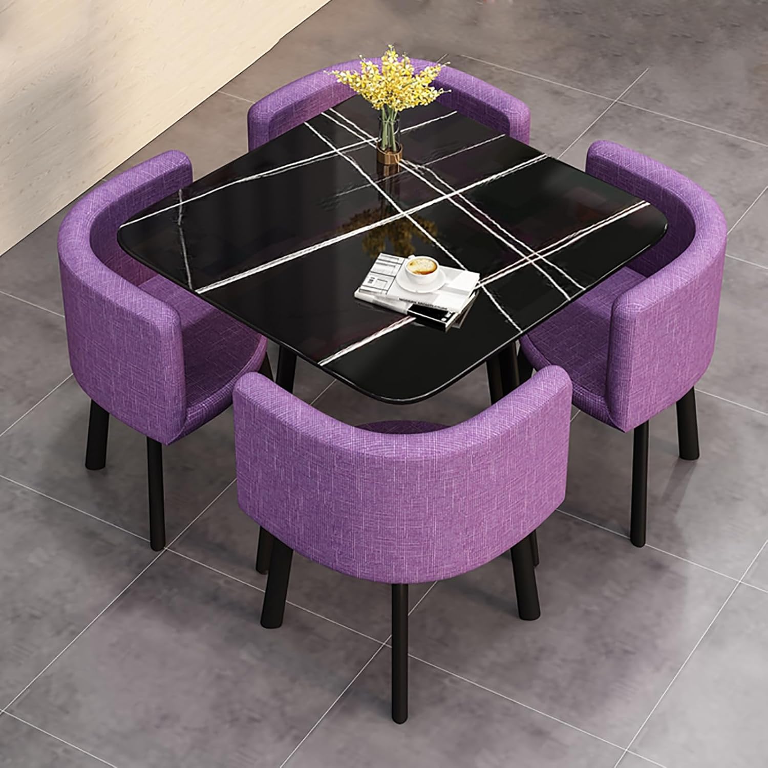 Modern Round Coffee Table Set with 4 Chairs Stylish Dining Table and Chair Combination for Business Meetings and Shops Small Round Tables for Office Conference Rooms Baumwollleinen5