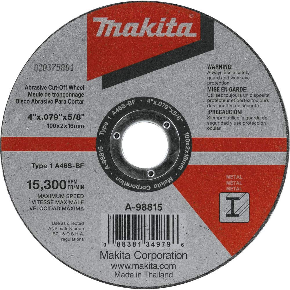 Makita A-98815-25 Rueda de corte de 4" x .100" x 5/8", metal, 25/paquete