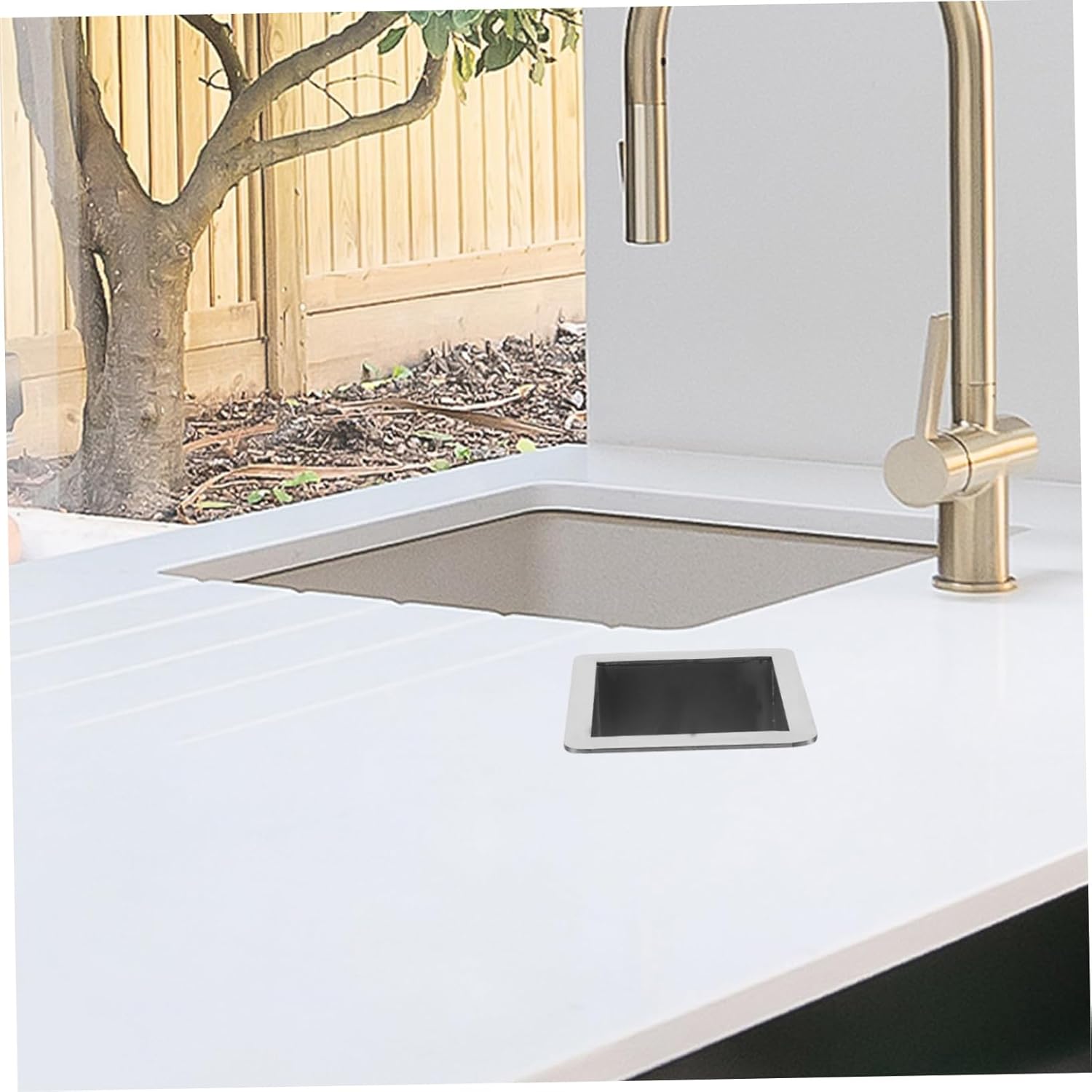 Zerodeko Hollow Trash Can Lid Kitchen Trash Bin Grommet Square Waste Chute Grommets Stainless Steel Counter