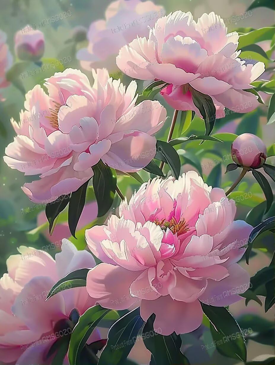 Pink Peony Flowers Diamond Art Kits for Adults, DIY Full Round Fine Rhinestones with Gem Craft Diamond Painting, for Home Decor Wall Decor Gifts 20X20 Inch