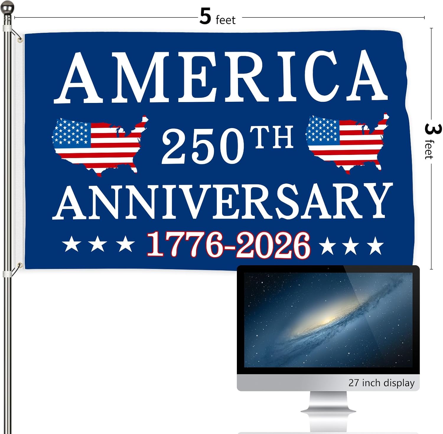 Probsin 250 Anniversary Flag 3x5 Ft America 250th Anniversary 1776-2026 American Map Patriotic Yard Signs Party Supplies Hanging Decor for Room House Welcome Photo Backdrop with Brass Grommets - Image 8