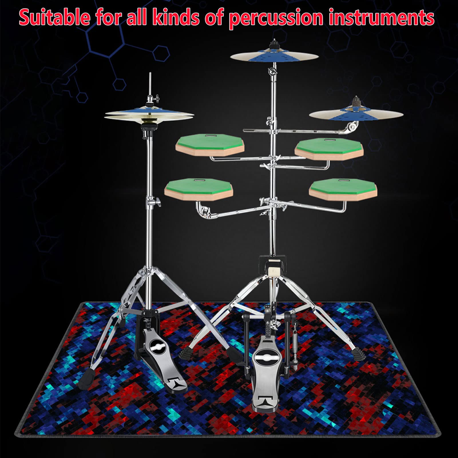 Drum-Teppich Schlagzeugteppich Schallschutz Teppich rutschfeste Teppiche Trommel Matte für E Drum Schlagzeug Elektronisch Snare Teppich Snare Drum Musikinstrumente Drum Matte (140CM × 120CM)
