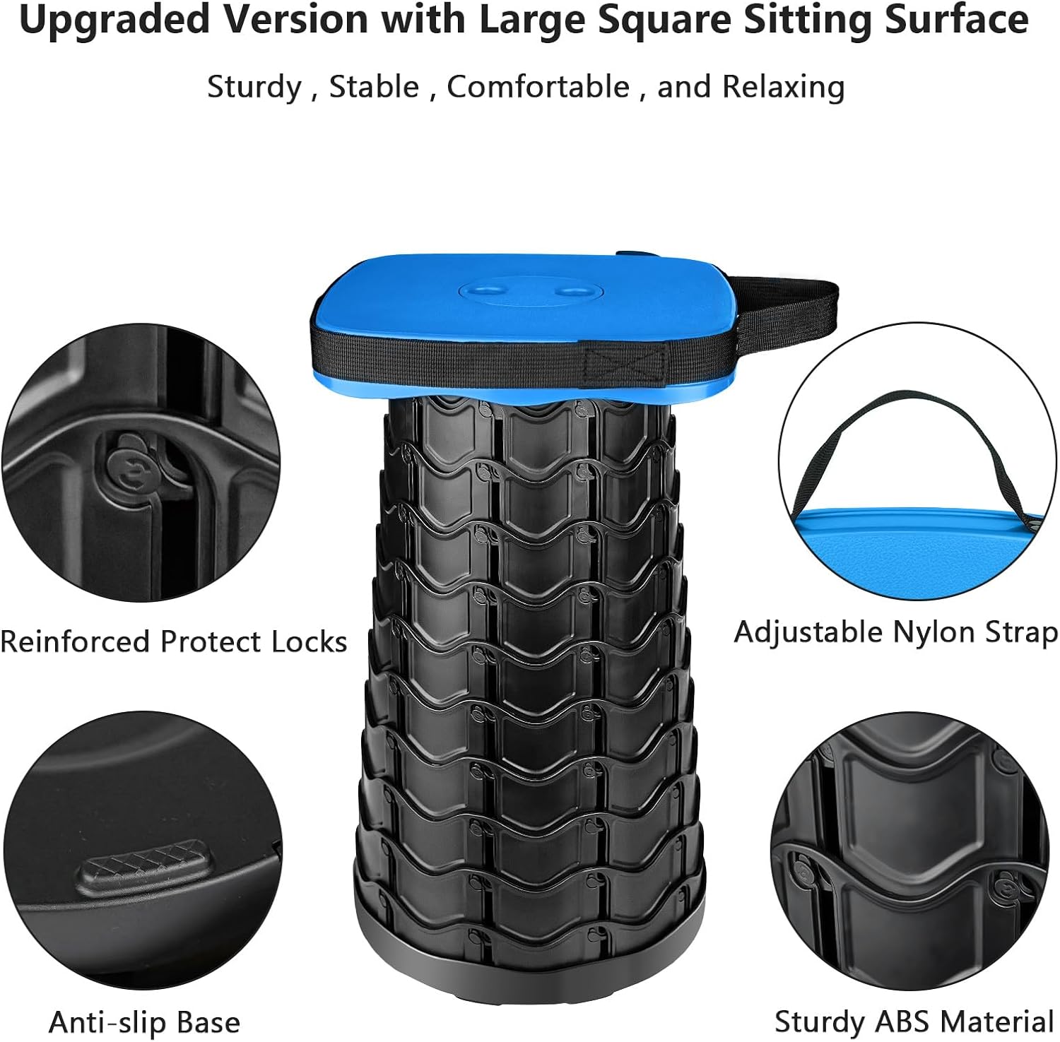 Outward Gear Upgraded Collapsible Stool Heavy Duty 550lbs Load Capacity Portable Foldable Sturdy Telescopic Stool for Camping Travel Hiking (Blue)
