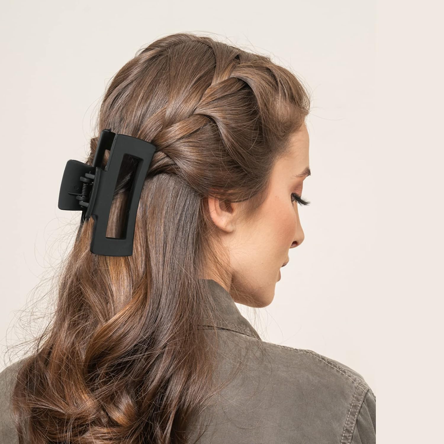 Shinowa 3 Pack Hair Claw Clips, Square Rectangular Claw Hair Clips for Women Girls, Non-slip Matte Large Medium Small Hair Clips, Strong Hold Jaw Clip for Thick Thin Hair, Black - Image 7