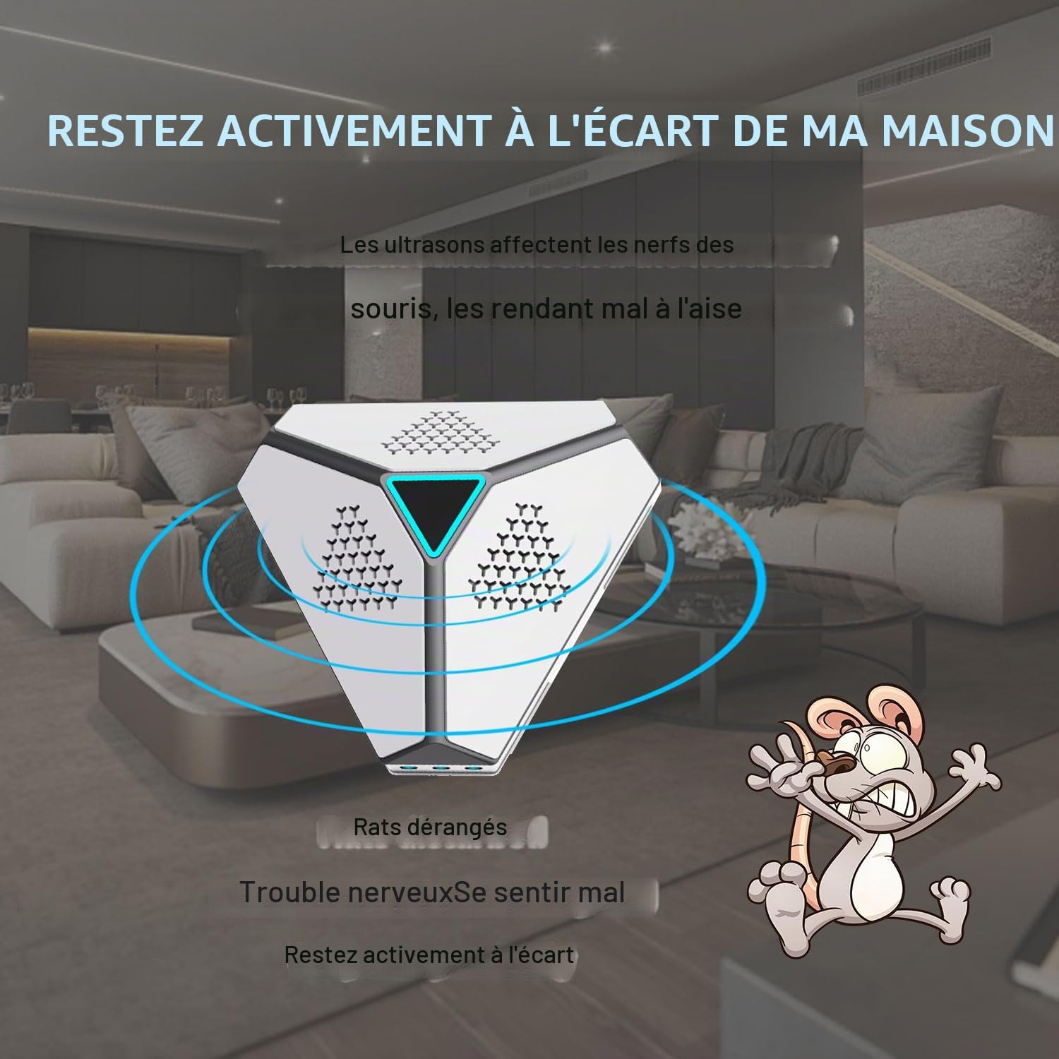 Ultrason pour rats, répulsif à ultrasons pour souris, souris et rats 360° avec lumière LED répulsif ultrasonique dissuasifs pour souris, rongeurs, rats, araignées, mites et fourmis