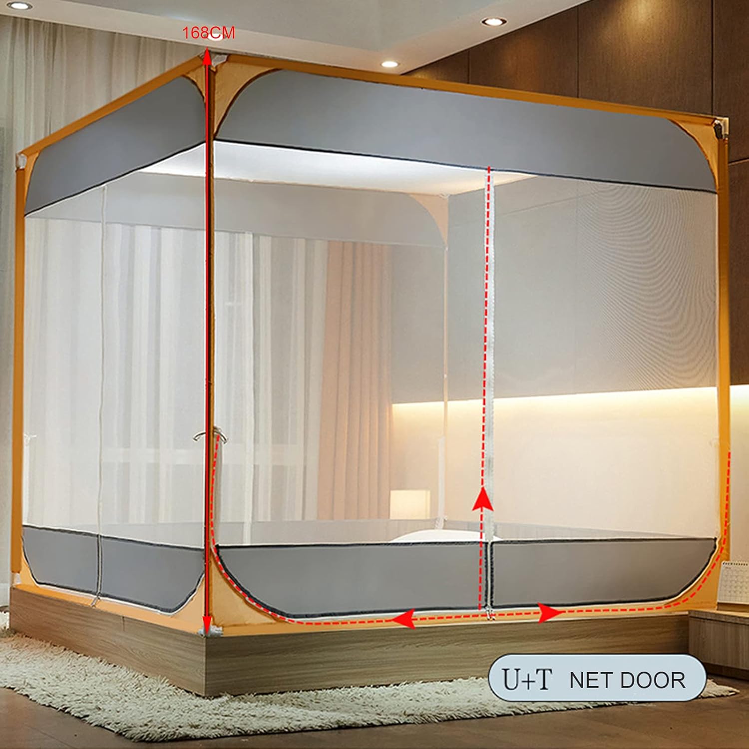 Mosquito Net Bed Canopy 360° Anti-Mosquito Tent 3 Side Door Camping Anti-Fall Bed 100% Polyester Curtain Netting Bedding Easy Installation (Color : Pink, Size : 2.0 * 2.2M)