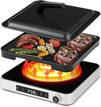 COOKTRON Portable Induction Cooktop with Griddle Pan, 1800W, Silver