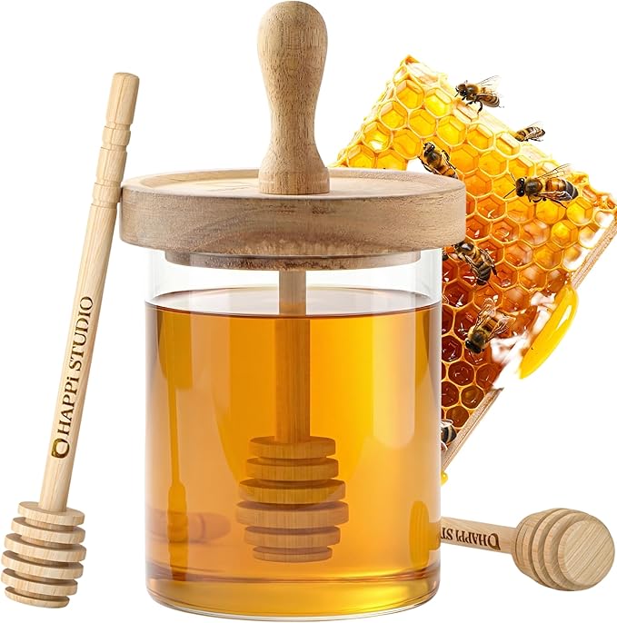 HAPPI STUDIO Airtight Honey Pot with Dipper - Borosilicate Glass