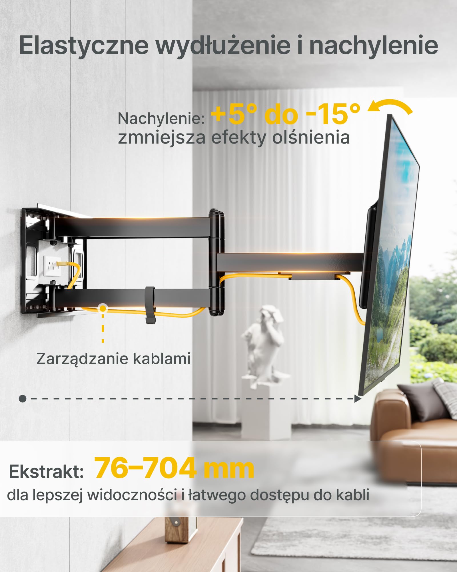 monTEK Uchwyt ścienny do telewizora XXL wychylny do telewizorów 60-120 cali