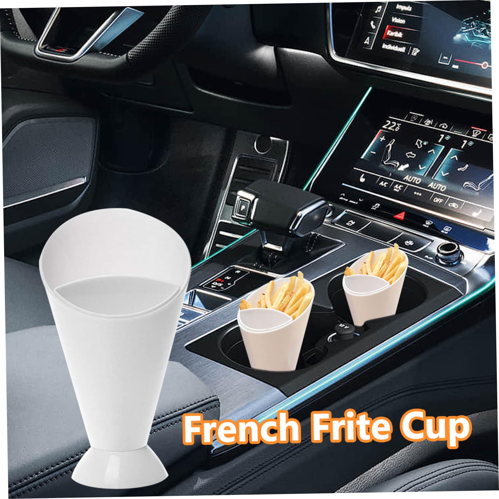 KYEQATY French Fry Holder 6PCS Plastic French Fry Cone Dipping Cup with Detachable Sauce Cup White Chip Holder for Fries Snack 6.30x3.Inch Home Kitchen Office Accessory