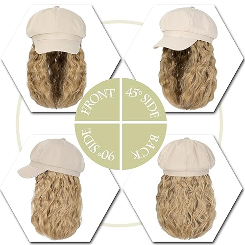 Miniatura 10 de Qlenkay Newsboy - Gorro con extensiones de cabello estilo Bob, peluca de 8 paneles con visera sintética, 14 pulgadas, corto, rizado, ondulado, para