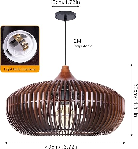 Miniatura 7 de Arturesthome Lámpara colgante redonda de madera de granja, lámpara de techo colgante de madera rústica para cocina, isla, cafetería, sótano,