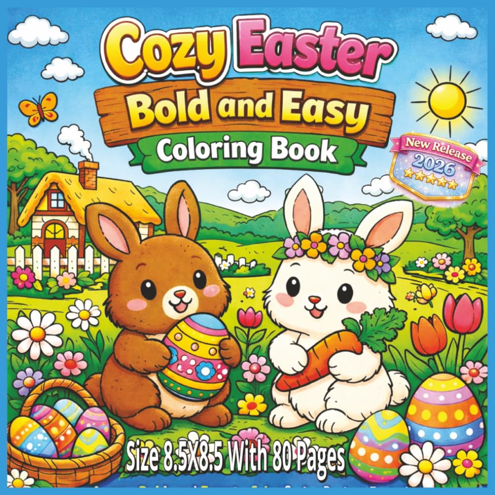 Cozy Easter Bold and Easy Coloring Book: Large, Bold, and Easy-to-Color Spring Designs Featuring Cute Easter Bunnies, Decorative Eggs, Blooming ... Relief, Relaxation, and Joyful Coloring...