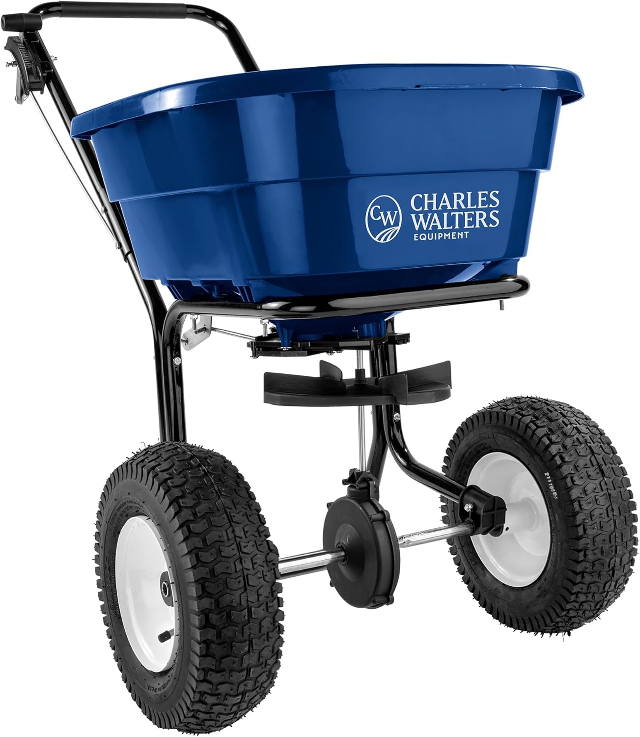 Charles Walters Equipment CW2500 Landscape Rated Broadcast Spreader with Painted Steel Frame for Spreading Fertilizer and Ice Melt on Lawns, Walkways, and Driveways, 80lbs Capacity, 38" x 33"