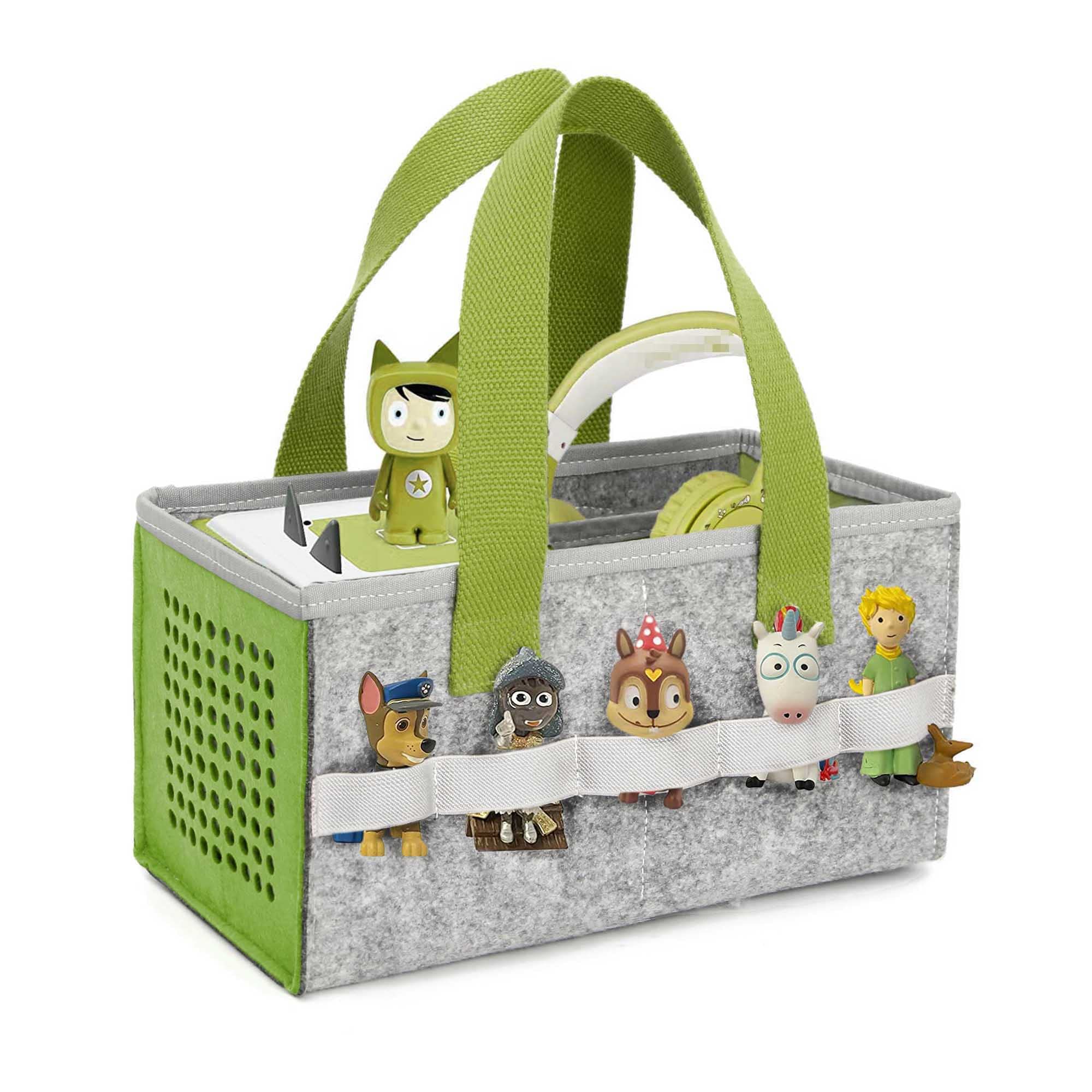Sac de transport pour Toniebox LuckySign vert 26x14x14 cm avec rangement figurines