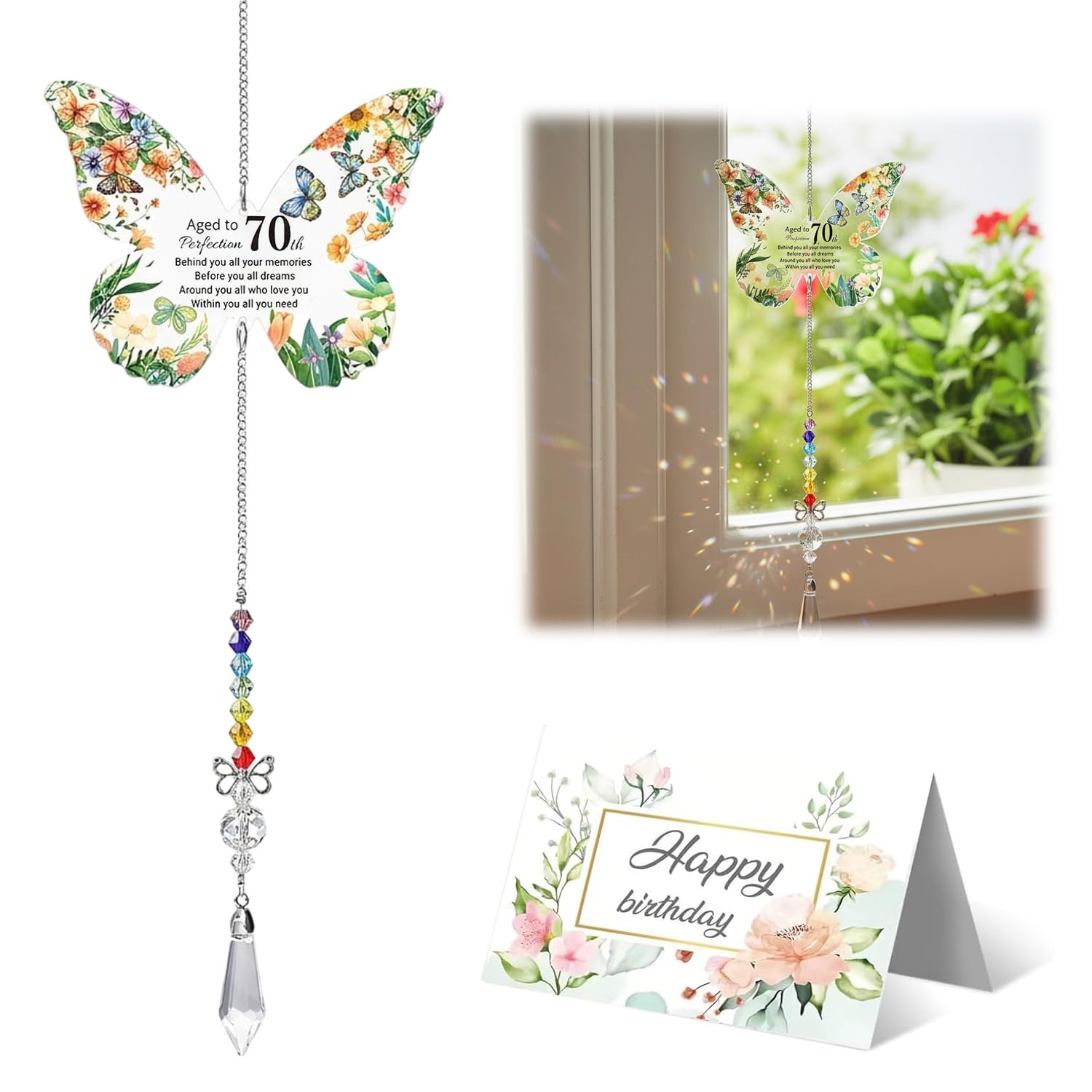 70th Birthday Gifts for Women, Butterfly Acrylic Suncatcher, Ladies Birthday Gifts, 70th Birthday Decorations Butterfly Gifts for women, Crystal Acrylic Pendant for Mum, Sister, Wife & Friends