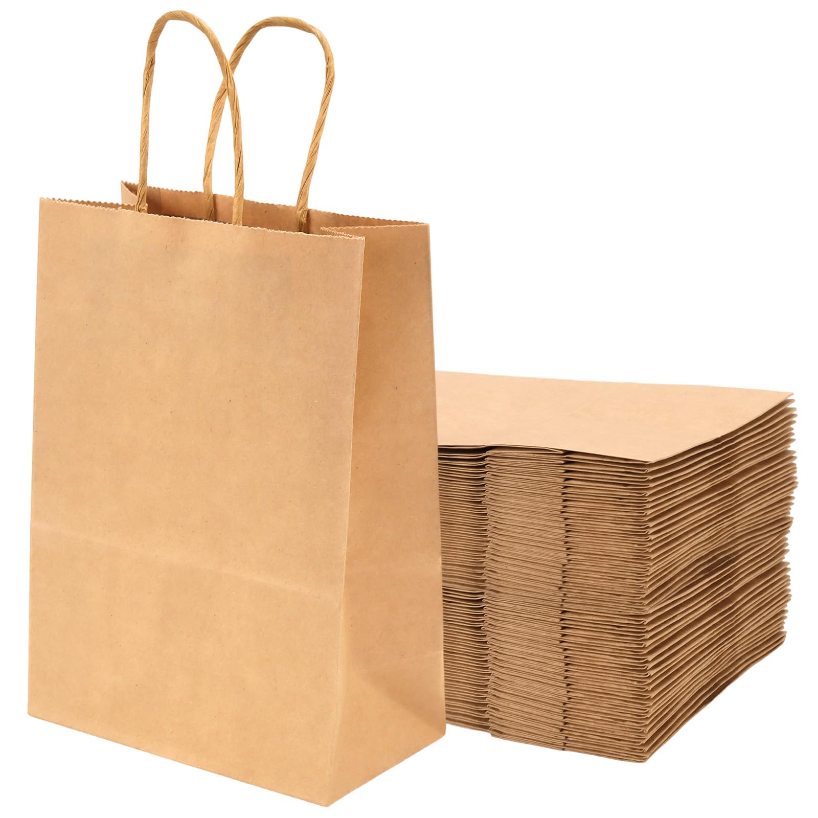 SENJEOK 100 Stück Kleine Papiertüten mit Henkel Braune 15x8x21cm