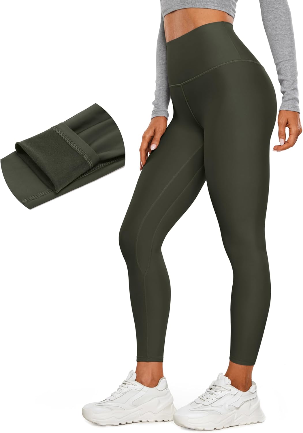 CRZ YOGA Fleece Lined Leggings 25'' - Thermal Casual Lounge Workout Womens Yoga High Waisted Pants Winter Warm